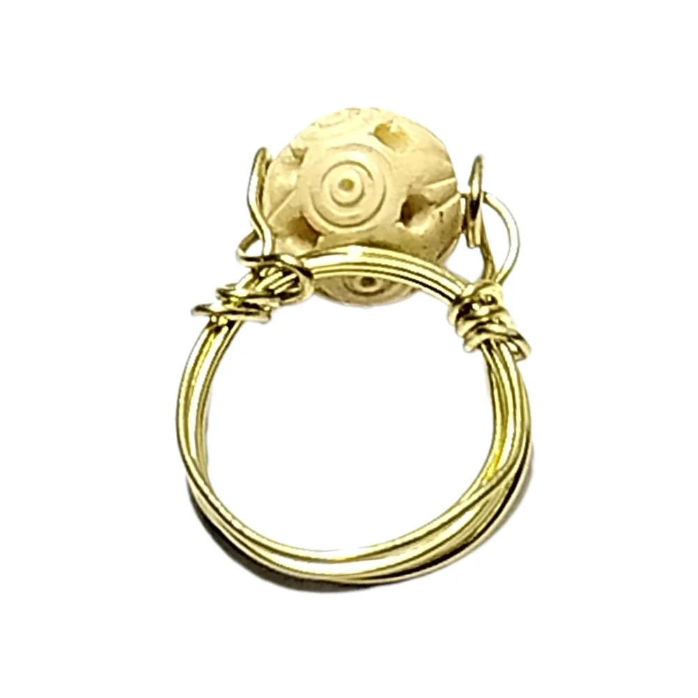 Elegant Gold Wire Wrapped Ring with Carved Stone